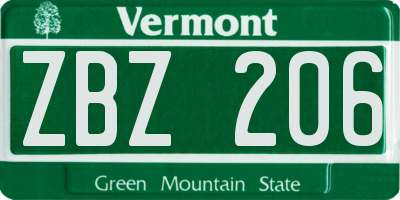 VT license plate ZBZ206