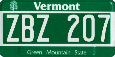 VT license plate ZBZ207