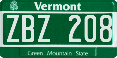 VT license plate ZBZ208