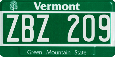 VT license plate ZBZ209