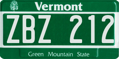 VT license plate ZBZ212
