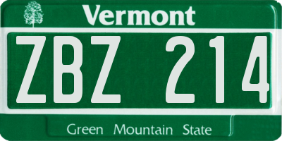 VT license plate ZBZ214