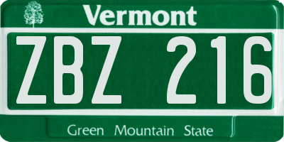 VT license plate ZBZ216
