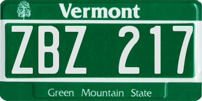 VT license plate ZBZ217