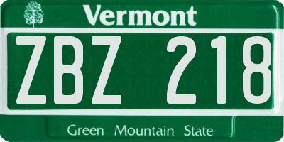 VT license plate ZBZ218