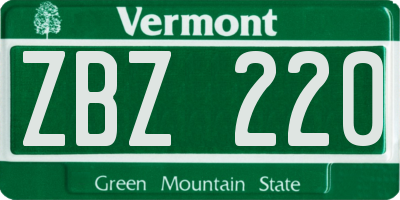 VT license plate ZBZ220
