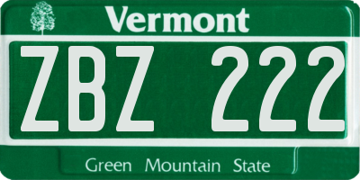 VT license plate ZBZ222