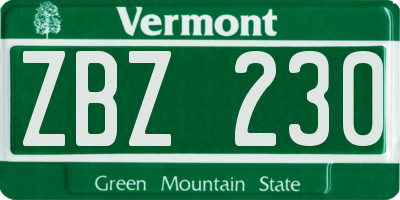 VT license plate ZBZ230