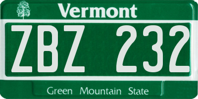 VT license plate ZBZ232