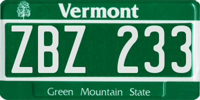 VT license plate ZBZ233