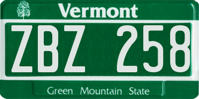 VT license plate ZBZ258