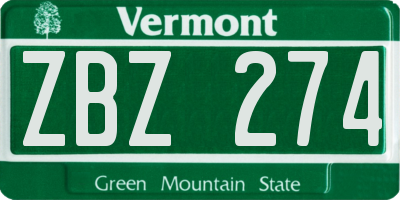 VT license plate ZBZ274