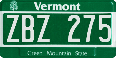 VT license plate ZBZ275
