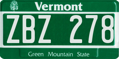 VT license plate ZBZ278