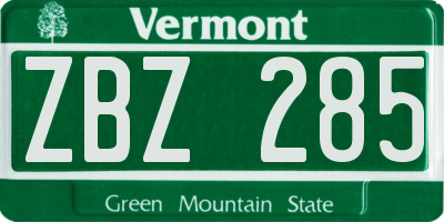 VT license plate ZBZ285