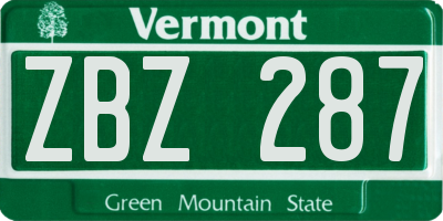 VT license plate ZBZ287