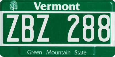 VT license plate ZBZ288