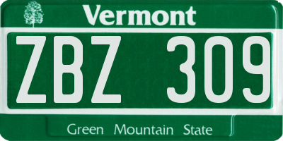 VT license plate ZBZ309