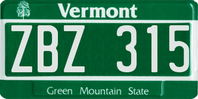 VT license plate ZBZ315