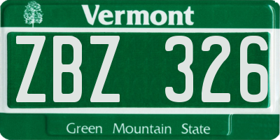 VT license plate ZBZ326
