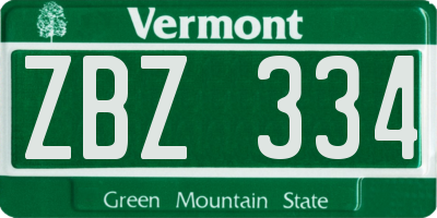 VT license plate ZBZ334