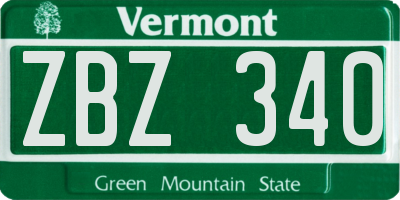 VT license plate ZBZ340