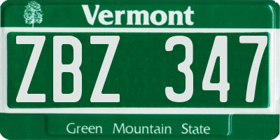 VT license plate ZBZ347