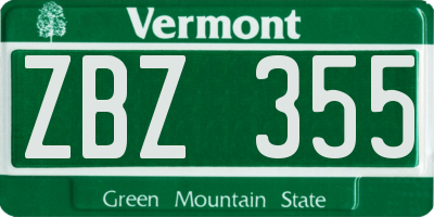VT license plate ZBZ355