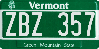 VT license plate ZBZ357