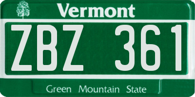 VT license plate ZBZ361