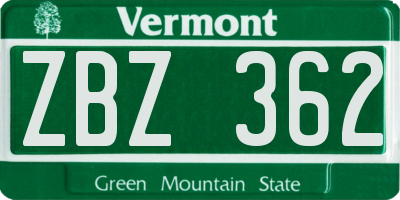 VT license plate ZBZ362