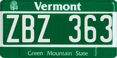 VT license plate ZBZ363