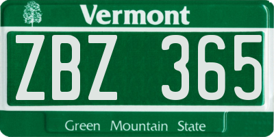 VT license plate ZBZ365