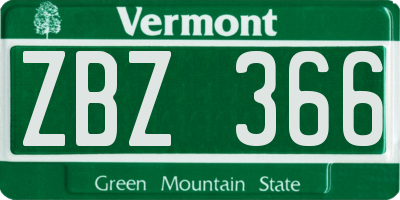 VT license plate ZBZ366
