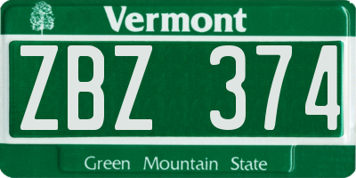 VT license plate ZBZ374