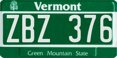 VT license plate ZBZ376