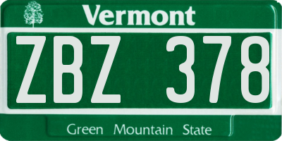 VT license plate ZBZ378