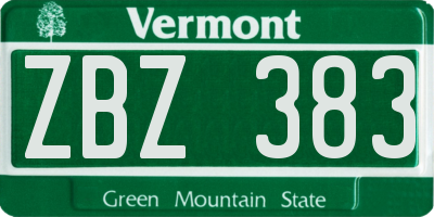 VT license plate ZBZ383
