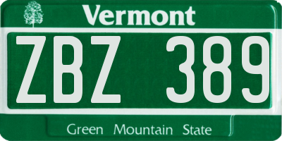 VT license plate ZBZ389