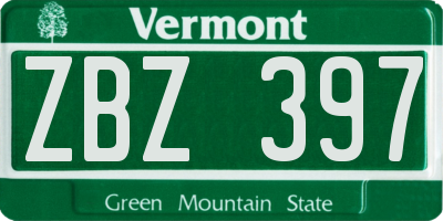 VT license plate ZBZ397