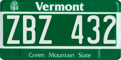 VT license plate ZBZ432