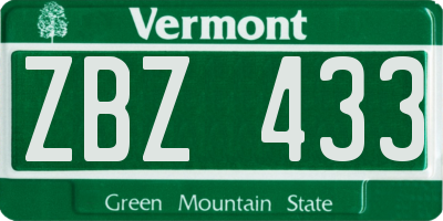 VT license plate ZBZ433