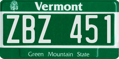 VT license plate ZBZ451