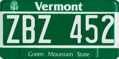 VT license plate ZBZ452