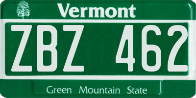 VT license plate ZBZ462