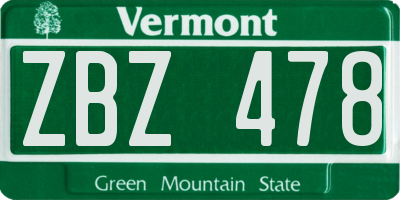 VT license plate ZBZ478