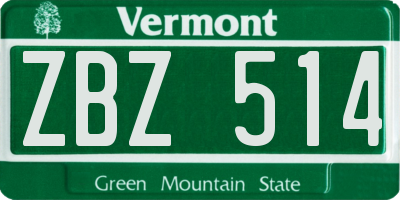 VT license plate ZBZ514