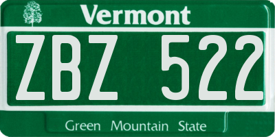 VT license plate ZBZ522
