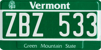 VT license plate ZBZ533