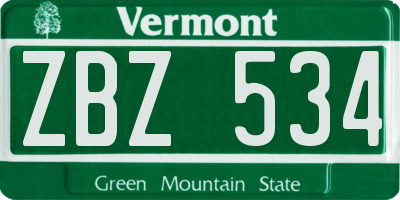 VT license plate ZBZ534